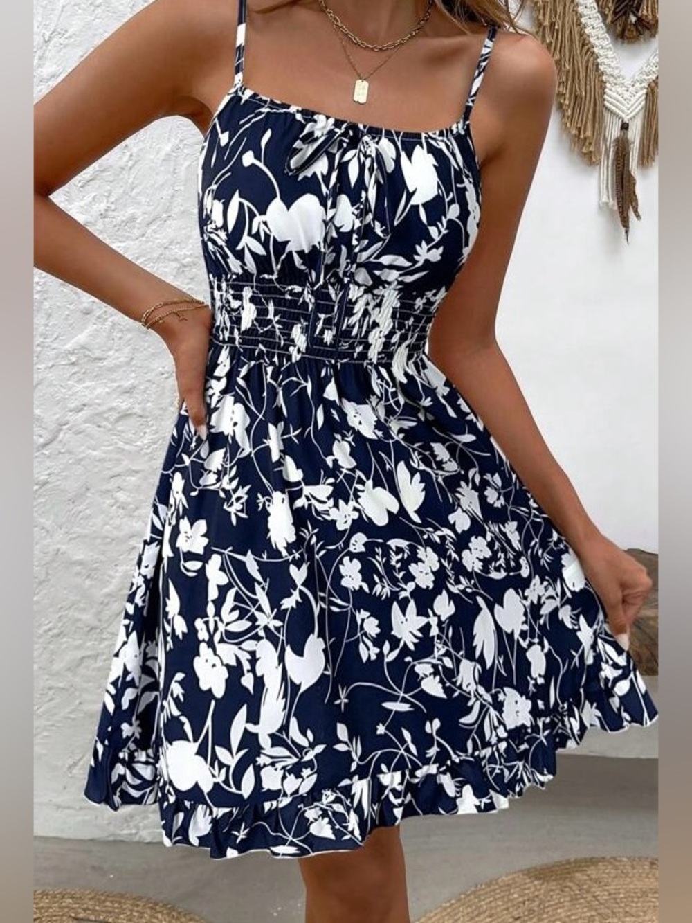 Women's Navy and White Floral Sundress